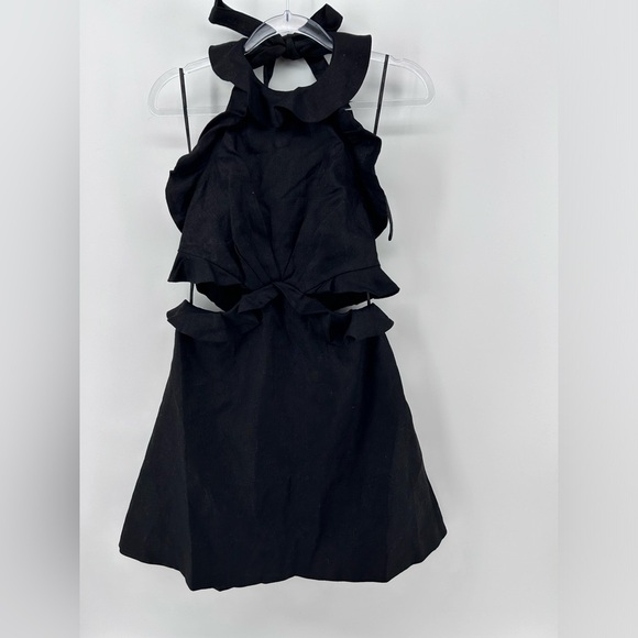 Zimmermann Postcard Tie Back Mini Dress in Linen Black Size AU 2 US 8 NWT - Picture 2 of 13
